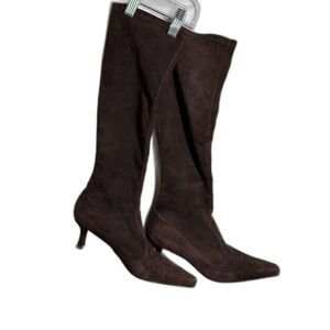 Stuart Weitzman Brown Suede  Boots Pointed Toe Kitten Heel